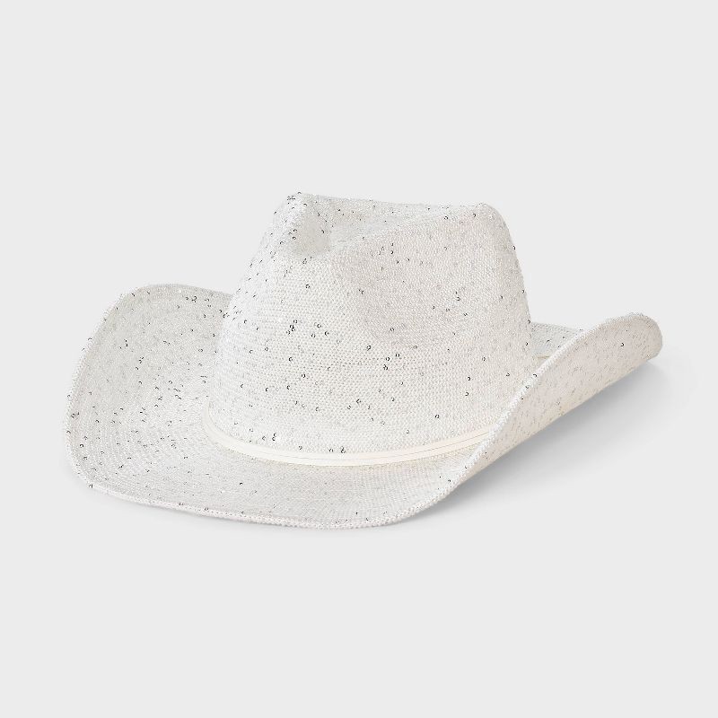 slide 1 of 5, Knit Sequined Cowboy Western Hat - Wild Fable™ White, 1 ct