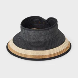 Packable Straw Three-Toned Full Visor Hat - Shade & Shore™ Black