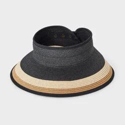 Packable Straw Three-Toned Full Visor Hat - Shade & Shore™ Black