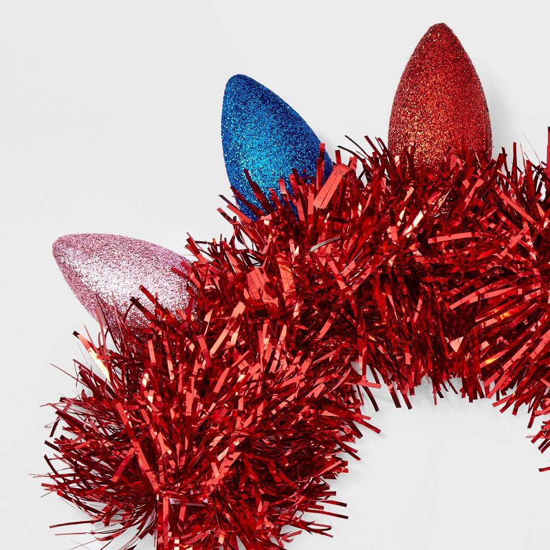 slide 3 of 3, Christmas Bulb Light-Up Tinsel Headband - Red, 1 ct