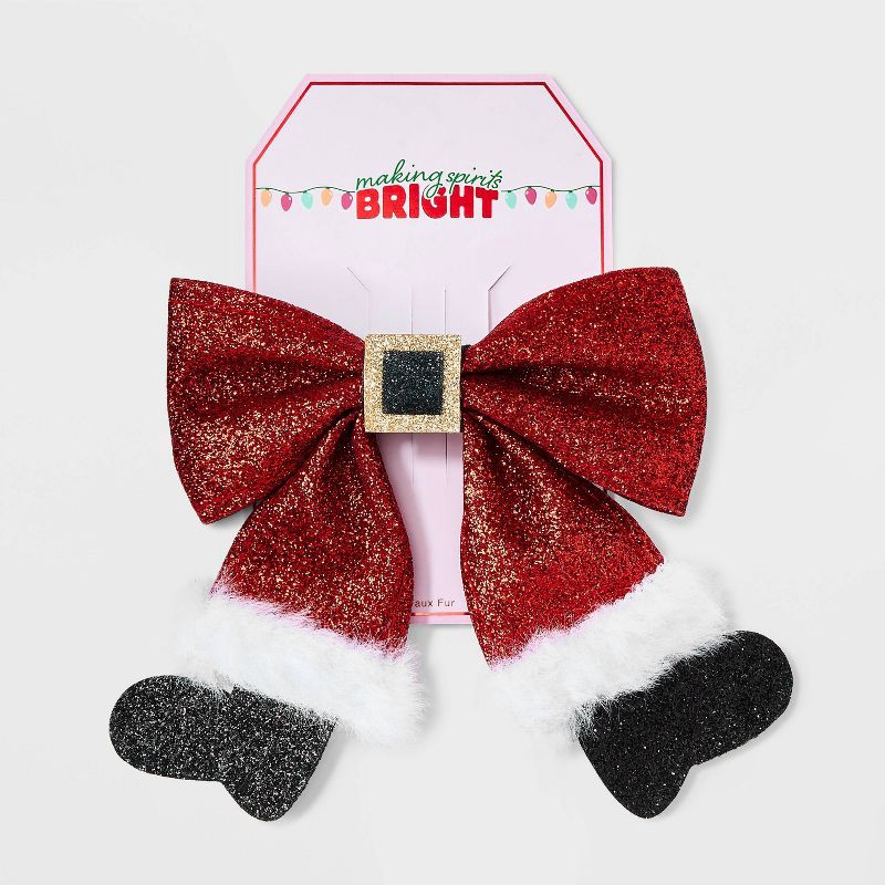 slide 2 of 3, Velvet Santa Bow Hair Barrette - Red, 1 ct