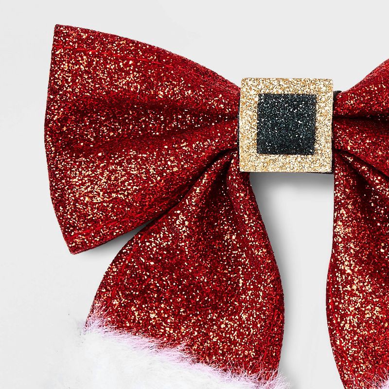 slide 3 of 3, Velvet Santa Bow Hair Barrette - Red, 1 ct