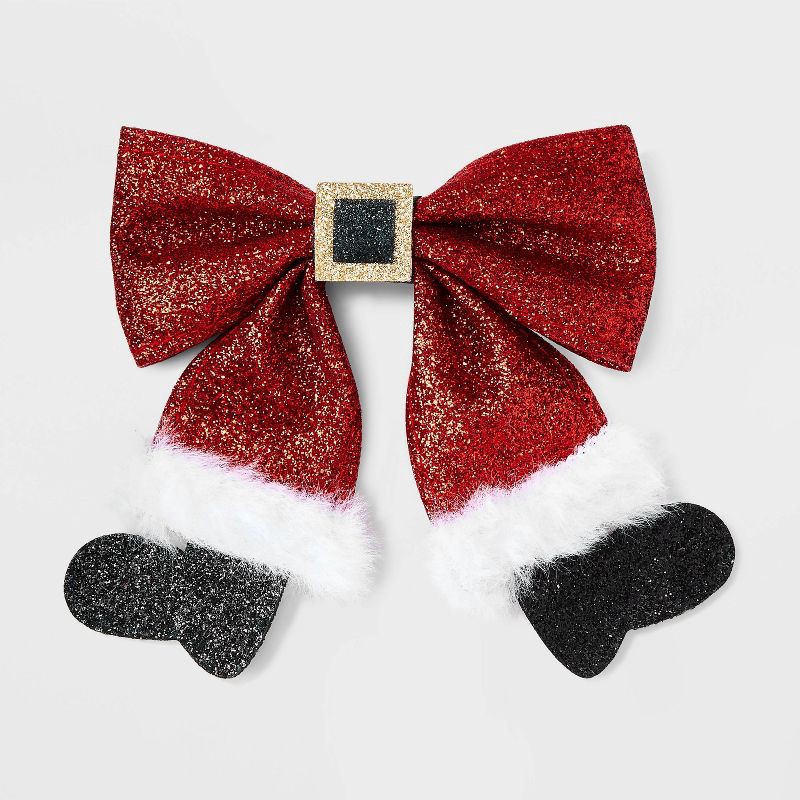 slide 1 of 3, Velvet Santa Bow Hair Barrette - Red, 1 ct