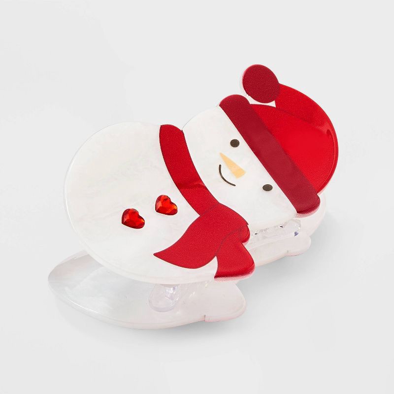 slide 1 of 3, Snowman Claw Hair Clip - Red, 1 ct