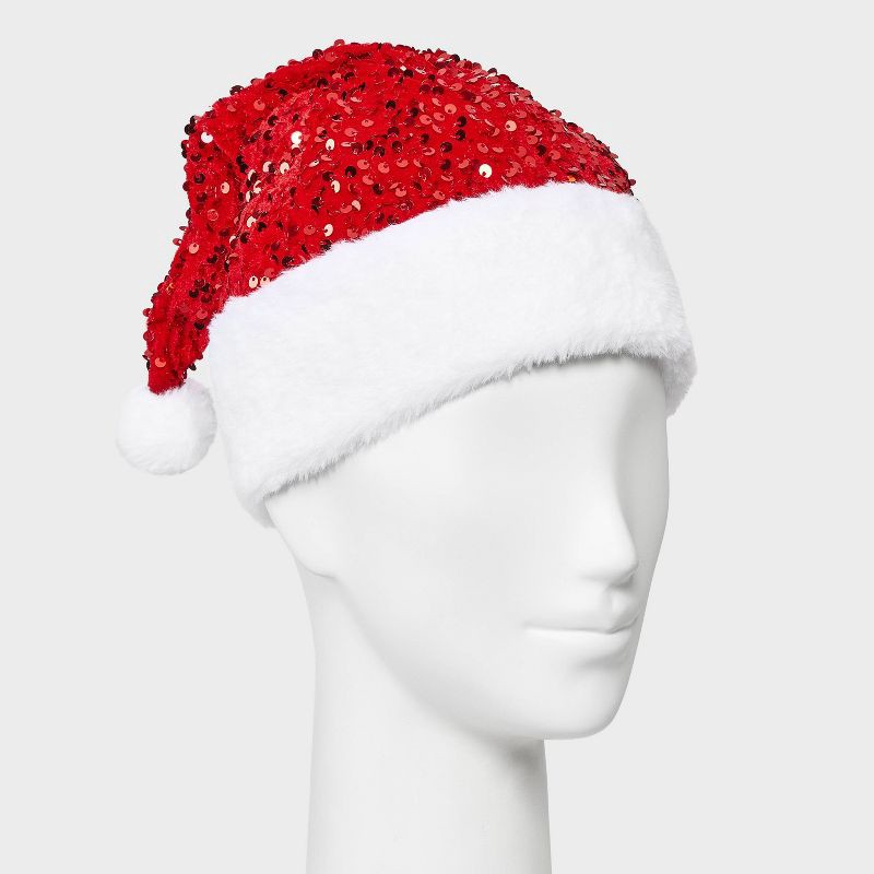 slide 2 of 4, Sequin Christmas Hat - Red, 1 ct