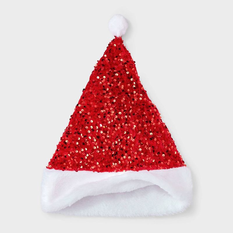 slide 3 of 4, Sequin Christmas Hat - Red, 1 ct