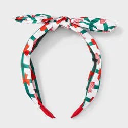 Christmas Print Bow Top Headband - Green