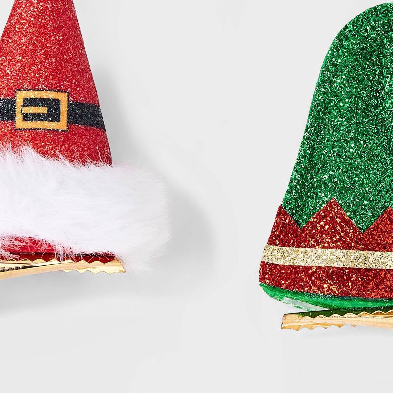 slide 3 of 3, Christmas Hat Pelican Hair Clip Set 2pc - Red/Green/White, 2 ct