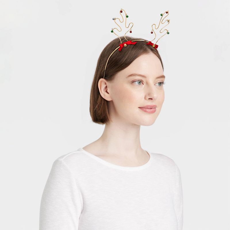 slide 2 of 3, Reindeer Antler With Bow Headband - Gold, 1 ct