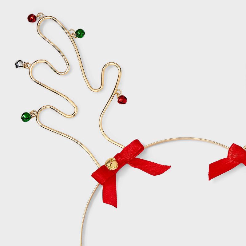 slide 3 of 3, Reindeer Antler With Bow Headband - Gold, 1 ct