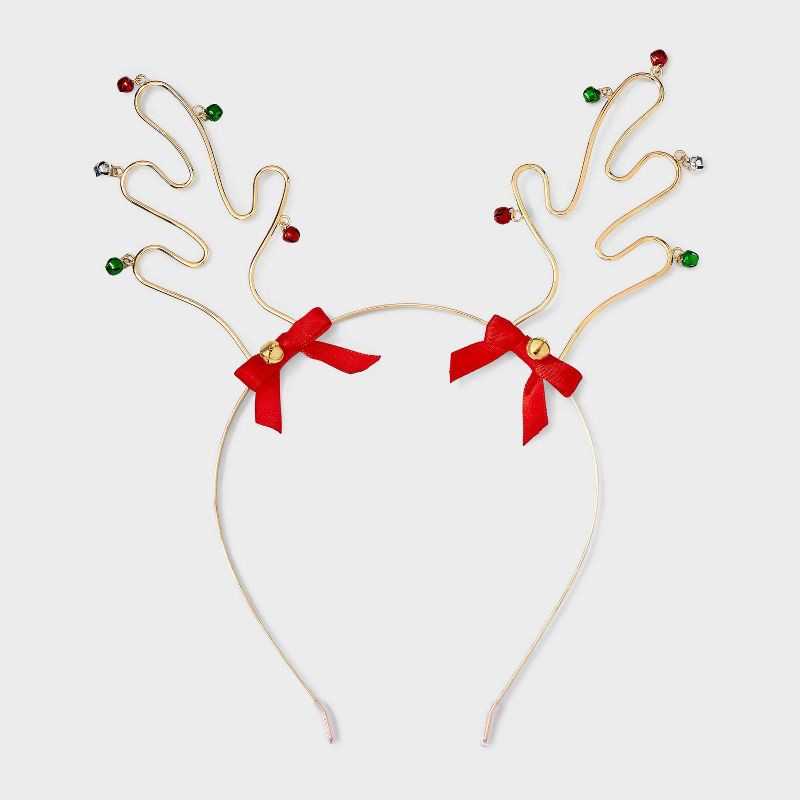 slide 1 of 3, Reindeer Antler With Bow Headband - Gold, 1 ct