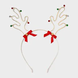 Reindeer Antler With Bow Headband - Gold