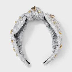 New Years Embellished Rhinestone Knot Headband - Silver/Gold