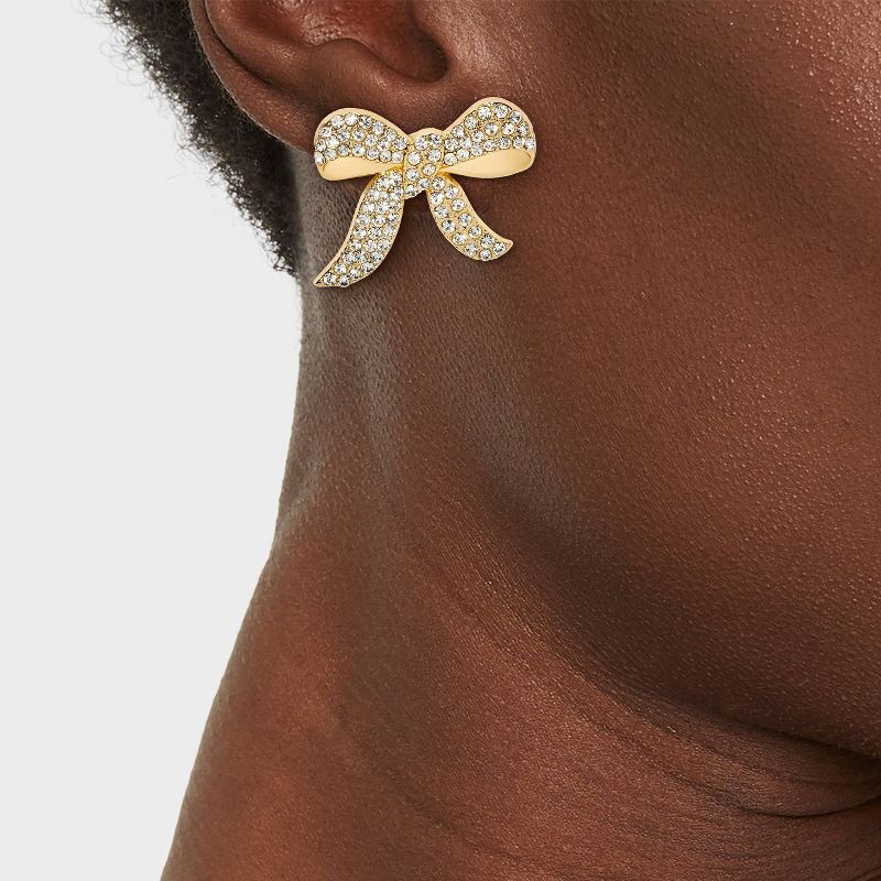 slide 2 of 3, SUGARFIX by BaubleBar Bow-Dazzled Earrings - Gold, 1 ct