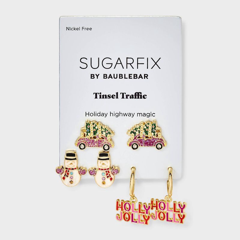 slide 2 of 3, SUGARFIX by BaubleBar Tinsel Traffic Earring Set - Red/White/Green, 1 ct