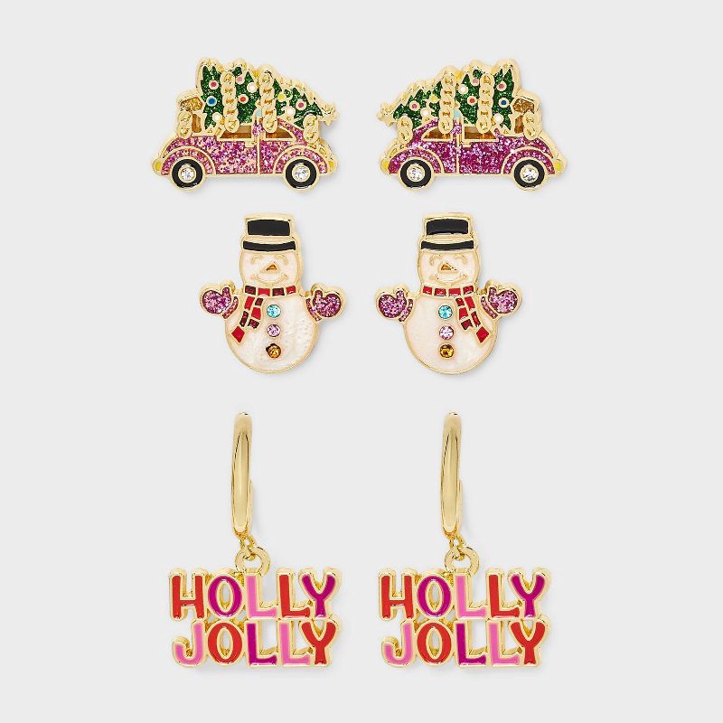 slide 1 of 3, SUGARFIX by BaubleBar Tinsel Traffic Earring Set - Red/White/Green, 1 ct