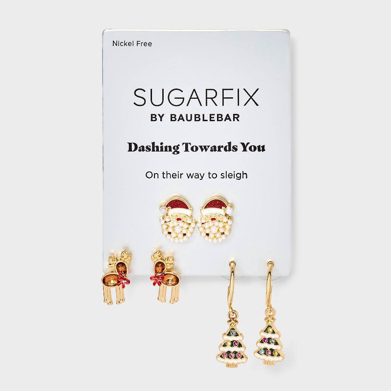 slide 2 of 3, SUGARFIX by BaubleBar Dashing Towards You Earring Set 3pc - Red/Green/Brown, 3 ct