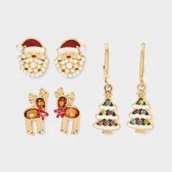 SUGARFIX by BaubleBar Dashing Towards You Earring Set 3pc - Red/Green/Brown