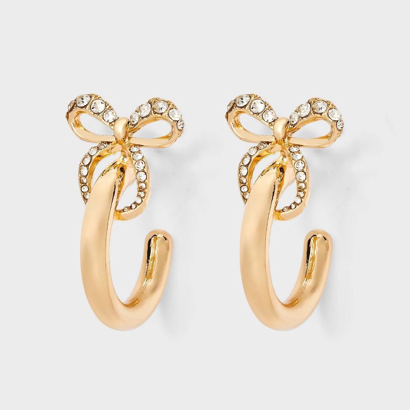 slide 1 of 3, SUGARFIX by BaubleBar Bow It Goes Hoop Earrings - Gold, 1 ct