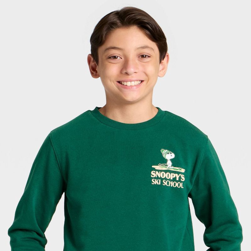 slide 2 of 4, Peanuts Boys' Snoopy Ski School Fleece Front and Back Graphic Sweatshirt - Green XL, 1 ct