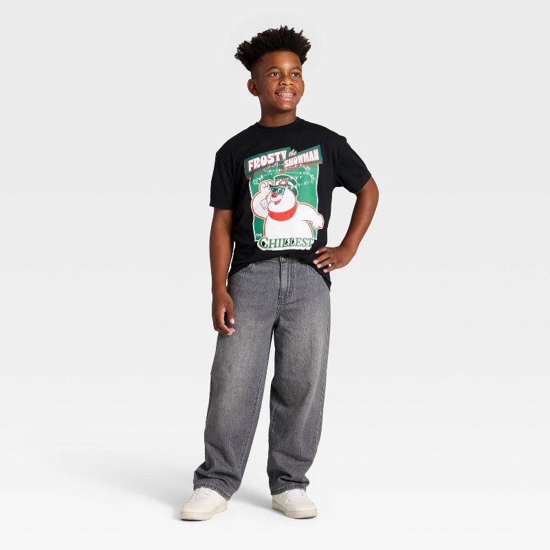 slide 4 of 4, DreamWorks Boys' Frosty The Snowman Holiday Short Sleeve Oversized Graphic T-Shirt - Black S, 1 ct