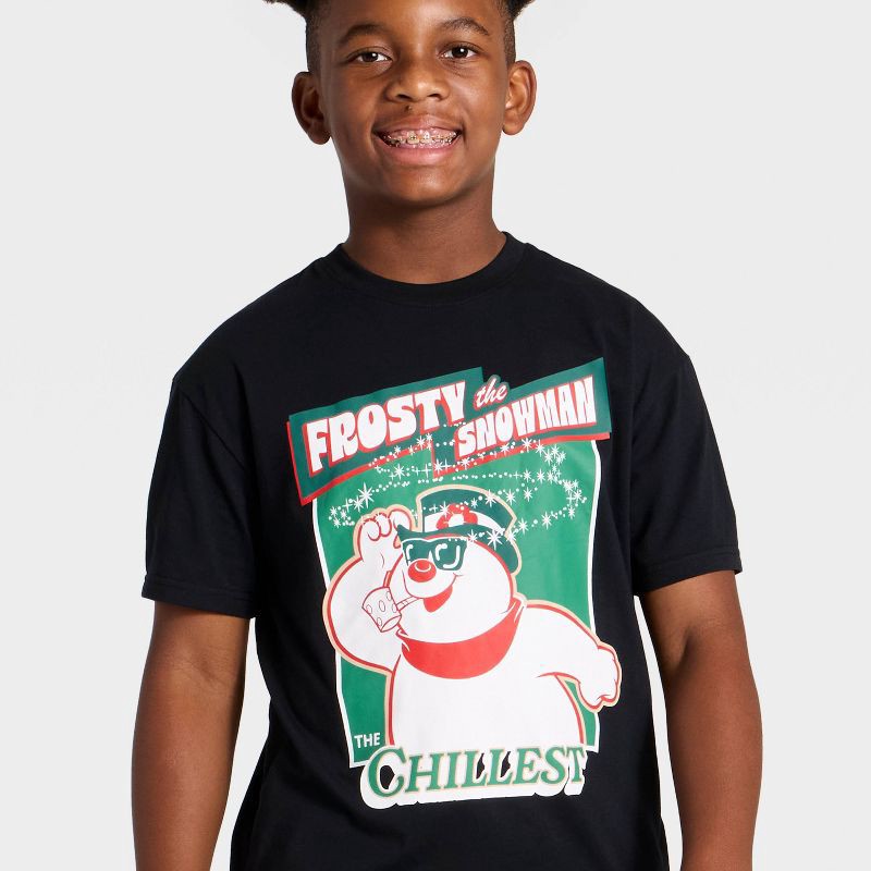 slide 2 of 4, DreamWorks Boys' Frosty The Snowman Holiday Short Sleeve Oversized Graphic T-Shirt - Black L, 1 ct