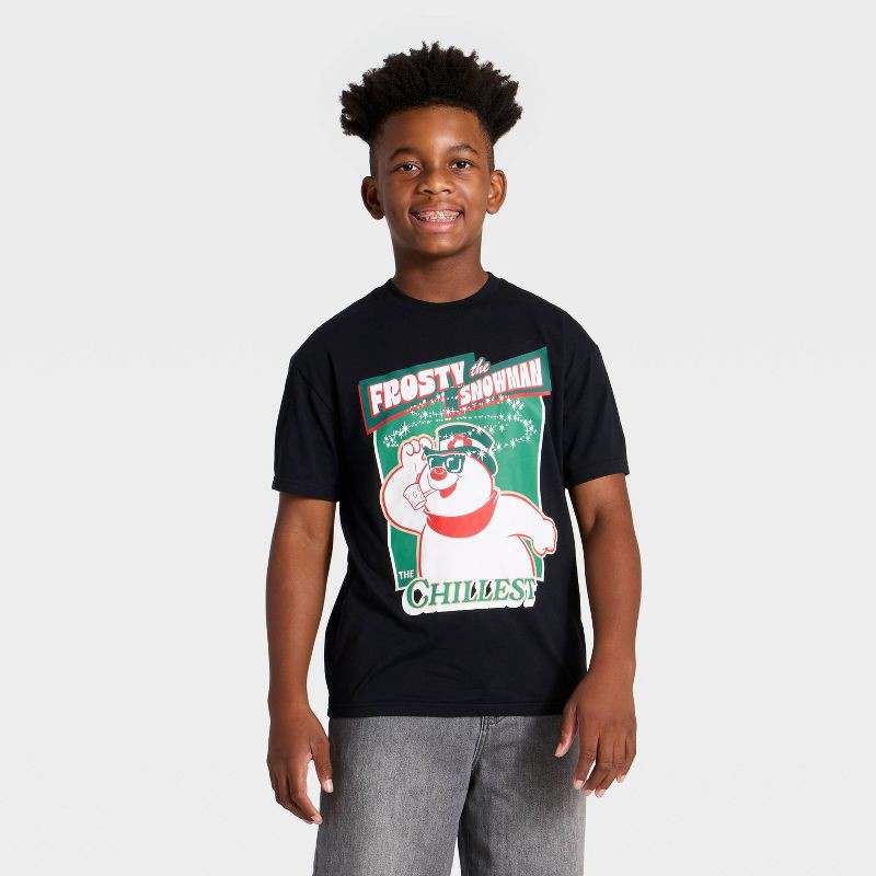 slide 1 of 4, DreamWorks Boys' Frosty The Snowman Holiday Short Sleeve Oversized Graphic T-Shirt - Black XL, 1 ct