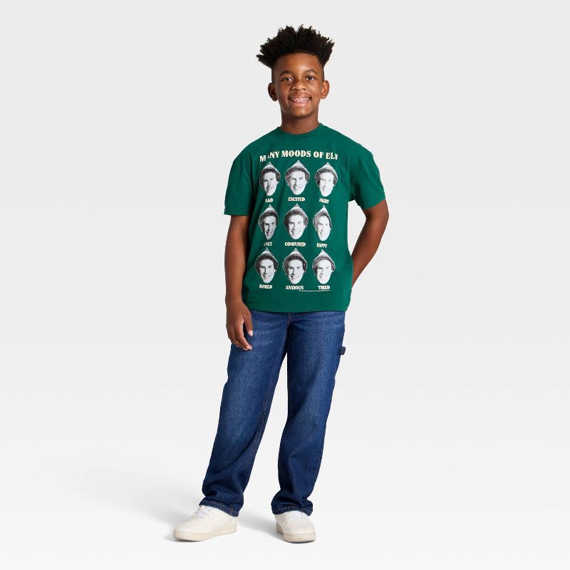 slide 4 of 4, Boys' Buddy The Elf Many Moods Holiday Short Sleeve Oversized Graphic T-Shirt - Green M, 1 ct