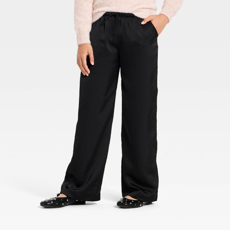 slide 1 of 3, Girls' Satin Pant - art class™ Black M, 1 ct