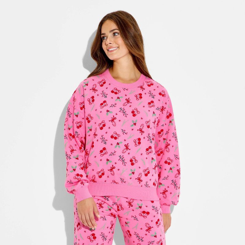 slide 2 of 3, Vinyl Threads Women's Holiday Print Fleece Graphic Sweatshirt - Pink M, 1 ct