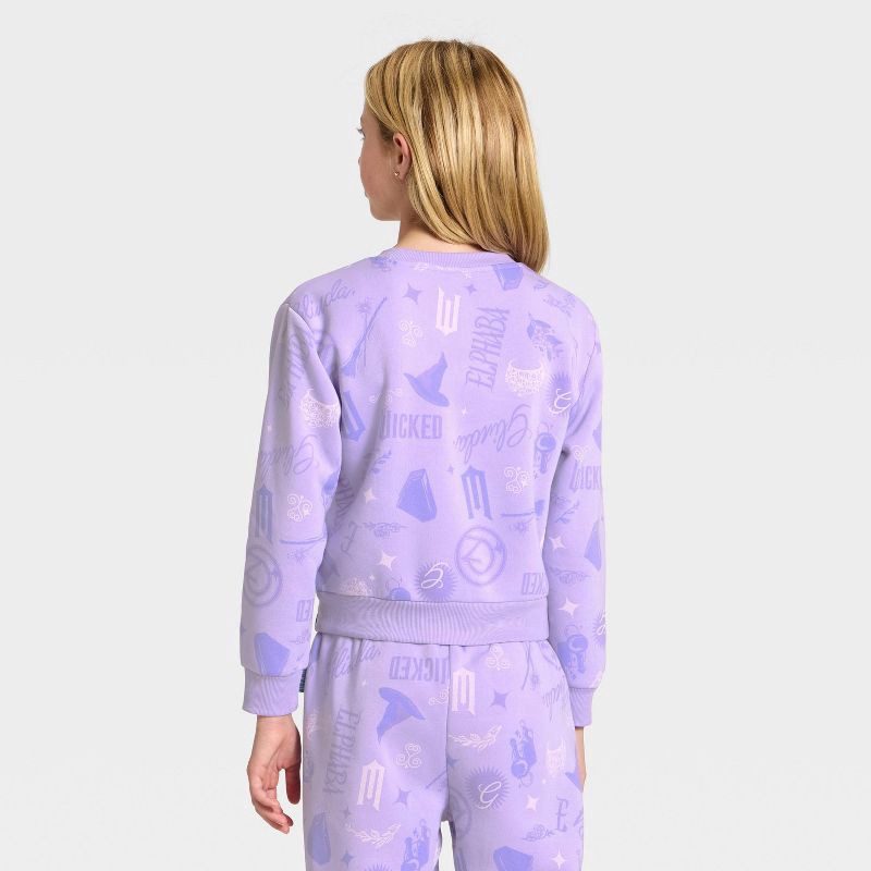 slide 2 of 3, Girls' Wicked Icons Printed Fleece Sweatshirt - Purple XL, 1 ct