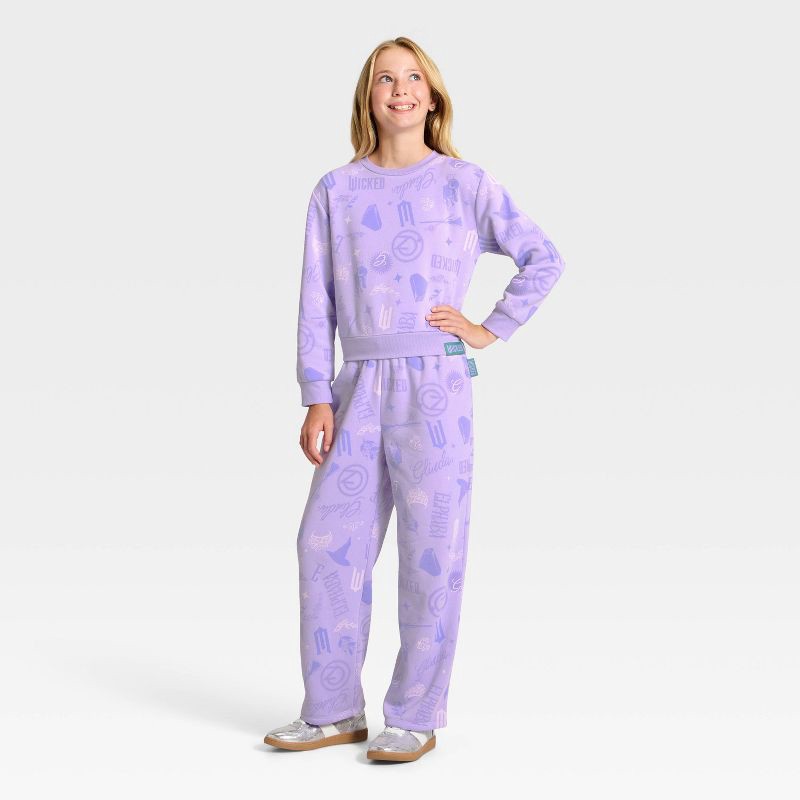 slide 3 of 3, Girls' Wicked Icons Printed Fleece Sweatshirt - Purple XL, 1 ct