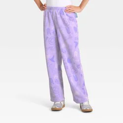 Girls' Wicked Icons Printed Fleece Wide Leg Sweatpants - Purple M