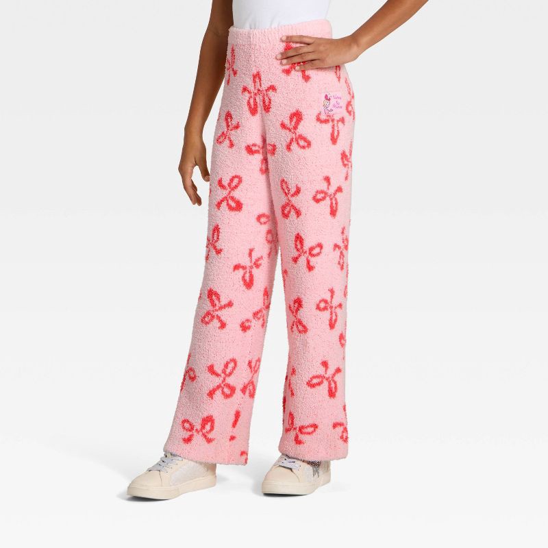 slide 1 of 3, Girls' The Grinch 'Cindy Lou Who' Bows Printed Boucle Pants - Light Pink XL, 1 ct