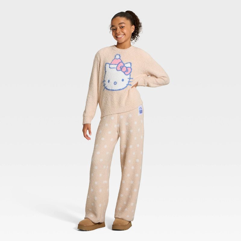 slide 4 of 4, Sanrio Girls' Hello Kitty and Friends Dot Printed Boucle Pants - Beige XS, 1 ct