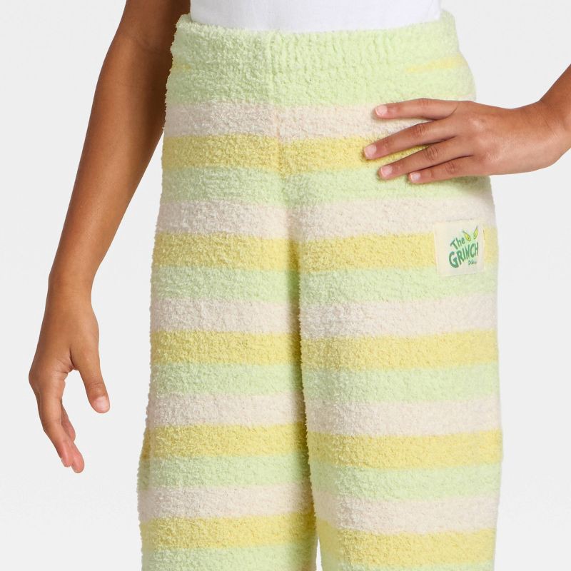 slide 2 of 4, Girls' The Grinch Striped Boucle Pants - Light Green/Yellow/White XL, 1 ct
