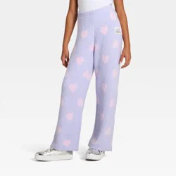 Girls' Disney Stitch and Angel Wide Leg Cozy Boucle Pants - Light Blue L