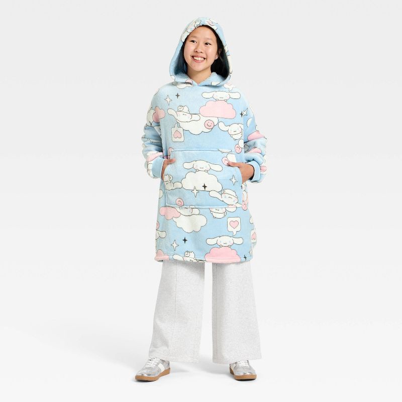 slide 3 of 3, Girls' Sanrio Cinnamoroll Oversized Plush Hooded Sweatshirt - Pink/Light Blue/White M/L, 1 ct