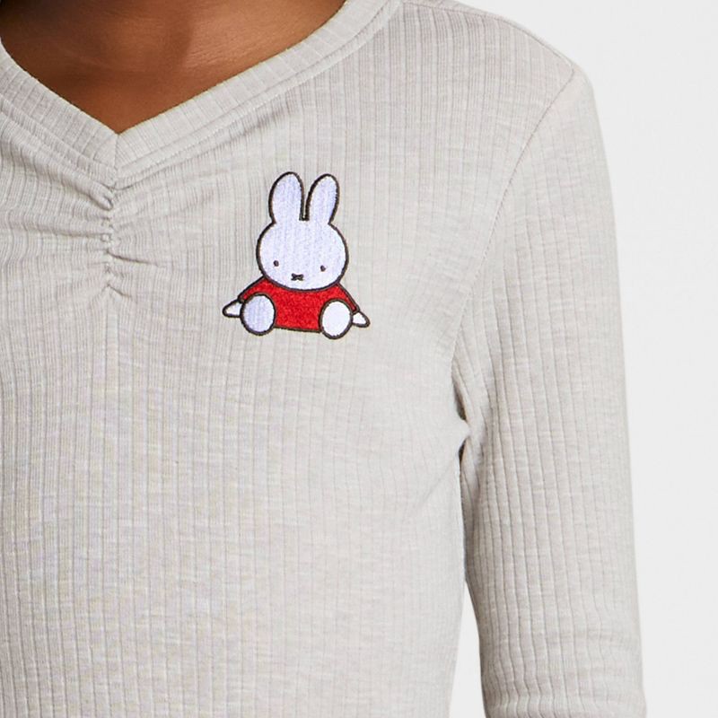 slide 2 of 4, Girls' Miffy Ribbed Long Sleeve Graphic T-Shirt - Gray XL, 1 ct