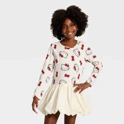 Sanrio Girls' Hello Kitty Ribbed Drop Waist Dress - Cream L