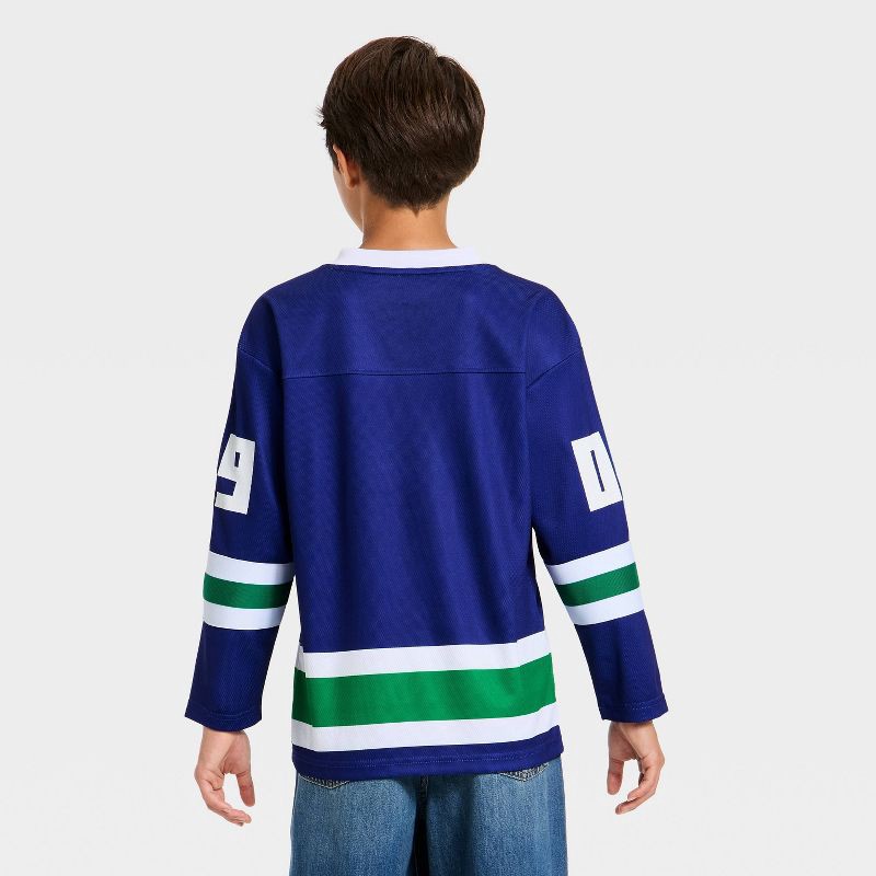 slide 2 of 3, Boys' Minecraft Creeper Hockey Jersey - Blue/White L, 1 ct