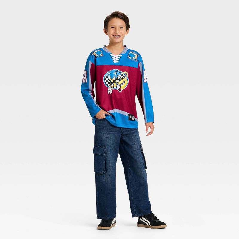 slide 3 of 3, Boys' Sonic the Hedgehog Hockey Jersey - Blue/Red XL, 1 ct