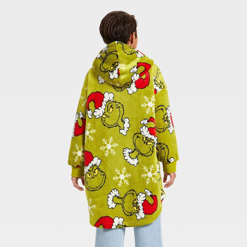 slide 2 of 3, Boys' The Grinch Oversized Plush Hooded Sweatshirt - Green S/M, 1 ct