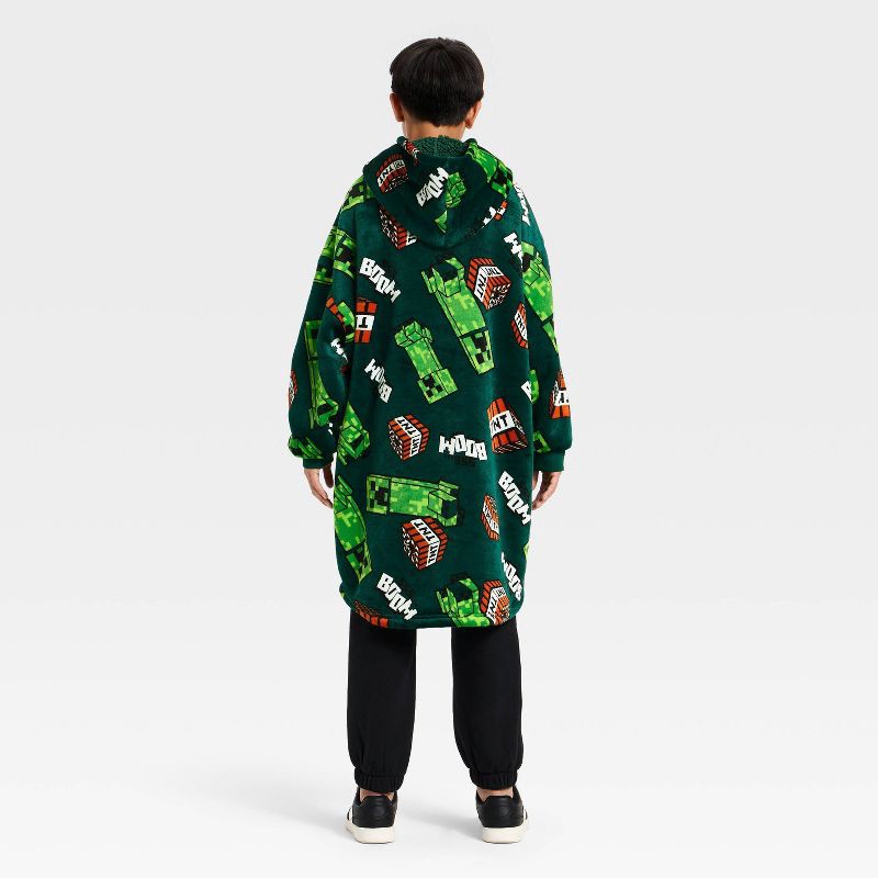 slide 2 of 3, Boys' Minecraft Creeper and TNT Oversized Plush Hooded Sweatshirt - Green M/L, 1 ct