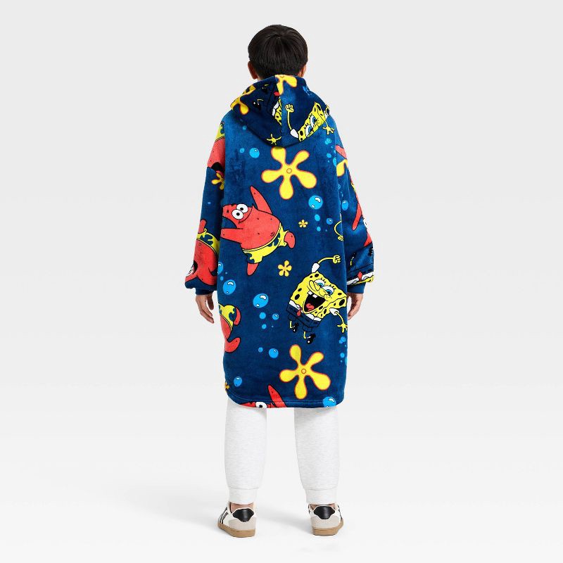 slide 2 of 3, Nickelodeon Boys' SpongeBob SquarePants Oversized Plush Hooded Sweatshirt - Blue S/M, 1 ct