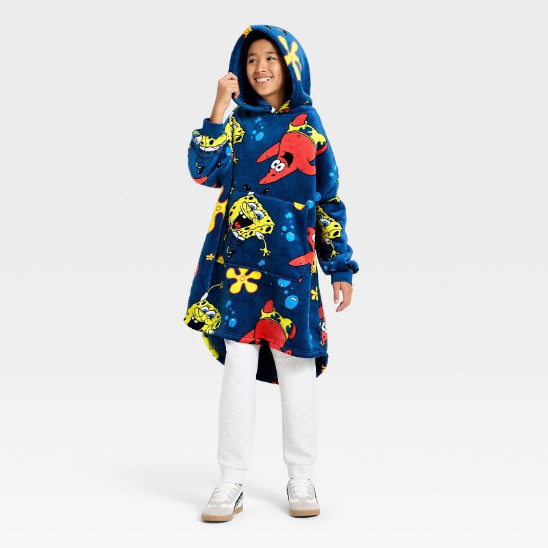 slide 3 of 3, Nickelodeon Boys' SpongeBob SquarePants Oversized Plush Hooded Sweatshirt - Blue S/M, 1 ct