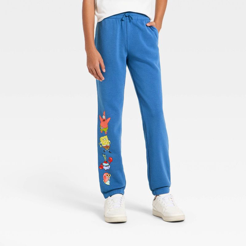 slide 1 of 4, Nickelodeon Boys' SpongeBob SquarePants Fleece Jogger Pants - Blue M, 1 ct