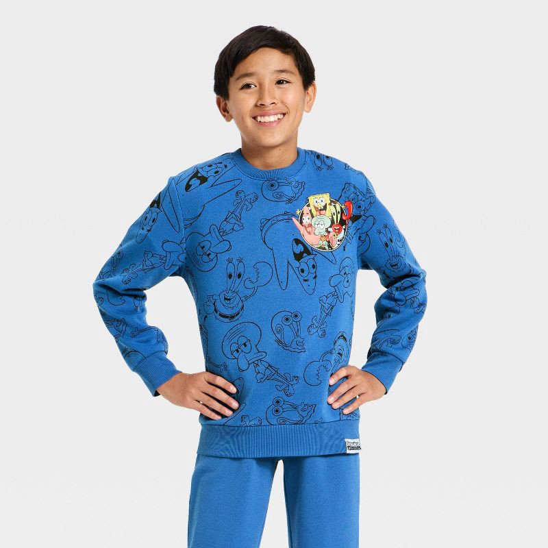 slide 1 of 4, Nickelodeon Boys' SpongeBob SquarePants Graphic Fleece Sweatshirt - Blue S, 1 ct