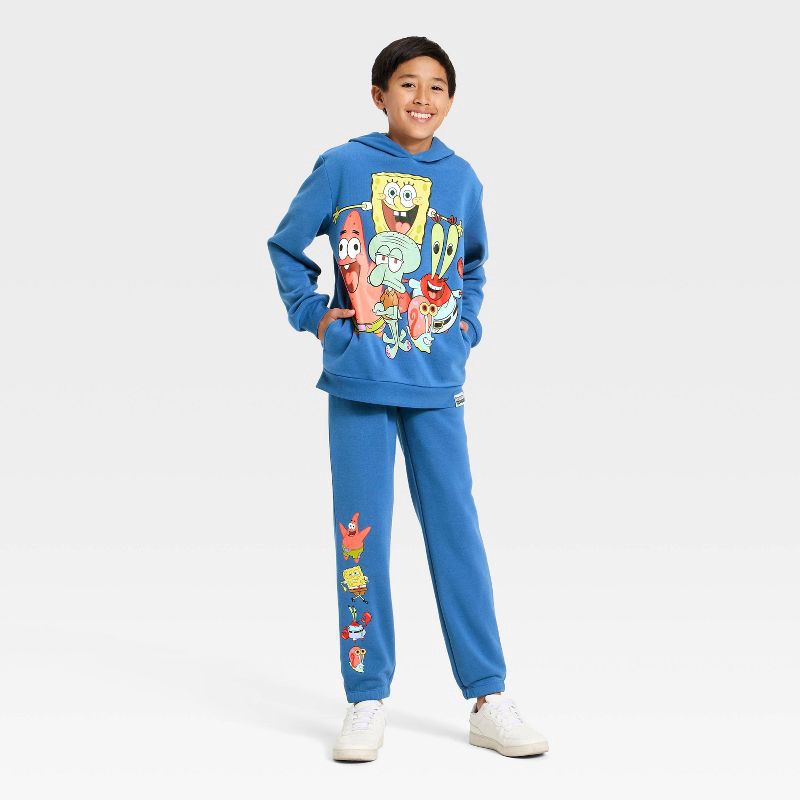 slide 4 of 4, Nickelodeon Boys' SpongeBob SquarePants Graphic Hooded Fleece Sweatshirt - Blue S, 1 ct