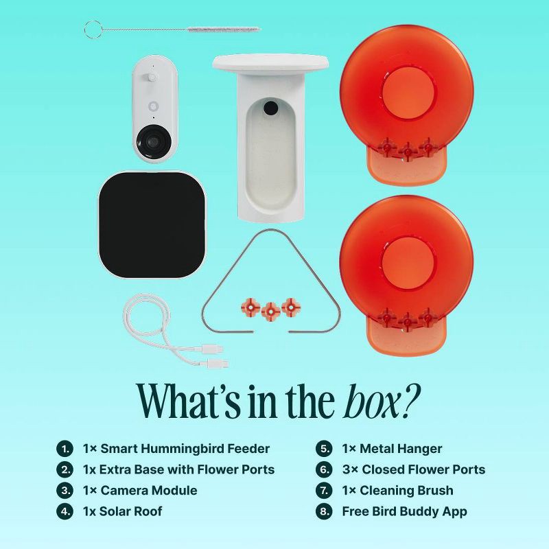 slide 8 of 8, Bird Buddy Smart Solar Pro Hummingbird Feeder with Camera + Extra Base, 1 ct